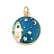 Brass Enamel Pendants, Flat Round with Rocket Charm, with Jump Ring, Lead Free & Cadmium Free, Long-Lasting Plated, Rack Plating, Real 18K Gold Plated, Medium Blue, 18.5x16x3.5mm, Hole: 3.5mm