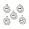 Alloy Rhinestone Pendants, Platinum Tone Flat Round with Hollow Out Heart Charms, Crystal, 18x14x2.8mm, Hole: 2mm
