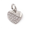 Brass Micro Pave Clear Cubic Zirconia Heart Charms, with Open Jump Rings, Cadmium Free & Lead Free, Platinum, 8.5x7.5x1.5mm, Jump Ring: 4.5x0.7mm, Inner Diameter: 3mm