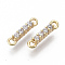 Brass Micro Pave Cubic Zirconia Links connectors, Nickel Free, Rectangle, Clear, Real 18K Gold Plated, 12x2.5x3mm, Hole: 1.2mm
