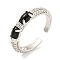 Oval Rack Plating Brass Micro Pave Cubic Zirconia Open Cuff Rings for Women, Cadmium Free & Lead Free, Long-Lasting Plated, Platinum, Black, 4.4mm, Adjustable