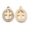 UV Plating Alloy Pendants, with Crystal Rhinestone, Oval with Cross Charms, Golden, 20x15.5x2mm, Hole: 2mm