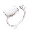 Cat Shape Brass Shell Cuff Ring Settings, for Half Drilled Beads, Cadmium Free & Nickel Free & Lead Free, Real Platinum Plated, Pin: 1mm, 10.2mm, US Size 6 3/4(17.1mm)