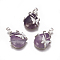 Natural Amethyst Pendants, with Enamel and Brass Findings, teardrop, with Butterfly, Platinum, 30x23.5x12mm, Hole: 10x6mm
