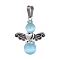 Cat Eye Pendants, with Tibetan Style Alloy Bead, Brass Grade A Rhinestone Spacer Beads and 304 Stainless Steel Finding, Angel, Blue, 30mm, Hole: 8x3~3.5mm