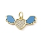 Dyed Synthetic Turquoise Pendants, Brass Micro Pave Clear Cubic Zirconia Heart with Wings Charms, Real 18K Gold Plated, Deep Sky Blue, 10x20.5x2.5mm, Hole: 2.7mm