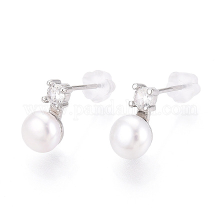 Серьги-гвоздики из натурального жемчуга из латуни PEAR-N020-08G-1