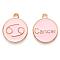 Alloy Enamel Pendants, Cadmium Free & Lead Free, Flat Round with Constellation, Light Gold, Pink, Cancer, 22x18x2mm, Hole: 1.5mm