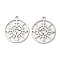 Non-Tarnish 304 Stainless Steel Pendants, Flat Round with Compass Charm, Stainless Steel Color, 27x24x1mm, Hole: 2.2mm