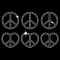Glass Hotfix Rhinestone, Iron on Appliques, Costume Accessories, for Clothes, Bags, Pants, Heart, Peace Sign, 297x210mm