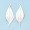 Rack Plating Brass Filigree Pendants, Cadmium Free & Lead Free, Leaf Charm, 925 Sterling Silver Plated, 30x10x1mm, Hole: 1.4mm