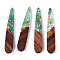 Transparent Resin & Walnut Wood Pendants, with Gold Foil, Teardrop Charms, Waxed, Light Sea Green, 44x7.5x3.5mm, Hole: 1.5mm