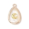 Natural Paua Shell Teardrop Pendants, with Brass Slices, White, Golden, Moon, 18x11.5x4mm, Hole: 1.6mm