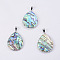 Abalone Shell/Paua Shell Pendants, with Platinum Tone Brass Bail, teardrop, 45x31.5x4.5~6mm, Hole: 4.5x8mm