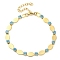 304 Stainless Steel Aquamarine Rhinestone Link Chain Bracelets for Women, Real 18K Gold Plated, Oval, 7-1/4 inch(18.5cm), Oval: 10x6x4mm