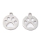 Non-Tarnish 201 Stainless Steel Pendants, Laser Cut, Manual Polishing, Flat Round with Paw Print, Stainless Steel Color, 14x12x1mm, Hole: 1.5mm