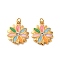 304 Stainless Steel Enamel Pendants, with Jump Ring and Rhinestone, Ion Plating(IP), Flower Charm, Real 18K Gold Plated, Colorful, 16.5x14x2.5mm, Hole: 2.5mm