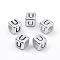Plated Acrylic Beads, Horizontal Hole, Cube with Letter, Antique Silver, Letter.U, 6mm, Hole: 3mm, about 3000pcs/500g