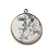 Natural Howlite Pendants, Flat Round Charms, with Golden Plated Brass Frame, 35x31x3~3.5mm, Hole: 2.5mm