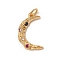 Brass Micro Pave Colorful Cubic Zirconia Textured Pendants, with Jump Rings, Long-Lasting Plated, Moon, Golden, 19.5x12x3mm, Jump Ring: 5x0.7mm, Inner Diameter: 3.6mm