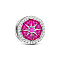 Rhodium Plated 925 Sterling Silver Elegant Blooming Flower European Beads, with Cubic Zirconia, Platinum, Deep Pink, 12.15x9.25mm, Hole: 4.61mm