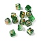 Baking Painted Handmade Gold Sand Lampwork Beads, Cube, Green, 8~9x9x6~7mm, Hole: 1.8mm