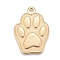 304 Stainless Steel Pendants, Pet Pendants, Dog Footprint, Golden, 30x22x2mm, Hole: 2.5mm