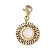 304 Stainless Steel Pendant Decoration, with Natural White Shell and Lobster Claw Clasps, PVD Vacuum Plating, Flat Round, Real 18K Gold Plated, 28mm
