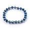 Electroplate Glass Stretch Bracelets, with Brass Spacer Beads, Round, Blue Plated, 2-1/8 inch(5.3cm)