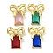 Rack Plating Brass Micro Pave Cubic Zirconia Pendants, with Glass, Long-Lasting Plated, Cadmium Free & Lead Free, Real 18K Gold Plated, Rectangle & Bowknot, Mixed Color, 26x21x8mm, Hole: 2x5.5mm