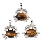 Rack Plating Brass Pendants, with Natural Tiger Eye, Crab Charms, Platinum, 22x26.5x7mm, Hole: 8x5mm