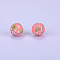 Printed Round with Flower Pattern Silicone Focal Beads, Pink, 15x15mm, Hole: 2mm