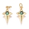 Brass Micro Pave Cubic Zirconia Charms, with Jump Ring, Long-Lasting Plated, Twinkling Star, Golden, Green, 14x7x2.5mm, Hole: 3mm