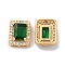 Brass Pave Cubic Zirconia with Glass Multi-Strand Links, Cadmium Free & Nickel Free & Lead Free, Rectangle, Green, 11x9x5mm, Hole: 0.9x2.5~4mm