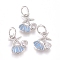 Brass Charms, with Micro Pave Cubic Zirconia, Enamel and Jump Rings, Starfish with Scallop, Clear & Sky Blue, Platinum, 10x8x2mm, Hole: 3.2mm