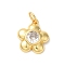 Rack Plating Brass Clear Cubic Zirconia Pendants, with Jump Ring, Long-Lasting Plated, Lead Free & Cadmium Free, Flower, Real 18K Gold Plated, 17x13x3mm, Hole: 3mm