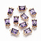 Transparent Glass Links Connectors, with Light Gold Tone Brass Findings, Long-Lasting Plated, Cadmium Free & Lead Free, Rectangle, Blue Violet, 12x6x4.5mm, Hole: 1.4mm