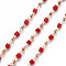 Handmade Acrylic Beaded Chains, with Brass Findings, Soldered, Spool, Square, Real 18K Gold Plated, Red, 2.5x2.5x2.5mm, about 16.4 Feet(5m)/roll