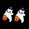 Halloween Opaque Resin Pendants, with Platinum Tone Iron Loops, Ghost with Pumpkin, White, 32x19x5.5mm, Hole: 2mm