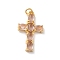 Rack Plating Brass Micro Pave Cubic Zirconia Pendants, Cadmium Free & Lead Free, Real 18K Gold Plated, Cross, Rosy Brown, 28x17x4mm, Hole: 3.4mm