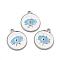 304 Stainless Steel Enamel Pendants, Flat Round with Evil Eye Charm, Stainless Steel Color, 21.5x18.5x1.5mm, Hole: 2mm