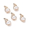 Alloy Rhinestone Pendants, with ABS Plastic Imitation Pearl Beads, Teardrop Charm, Light Gold, 27x13.5x10.5mm, Hole: 2.3mm