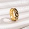 Brass Micro Pave Cubic Zirconia Finger Rings, with Enamel, Flower Pattern, Black, US Size 7(17.3mm)