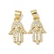 Brass Micro Pave Cubic Zirconia Pendants, Hamsa Hand with Evil Eye, Lead Free & Cadmium Free, Long-Lasting Plated, Real 18K Gold Plated, 16.5x10.5x2mm, Hole: 4.5x3.5mm