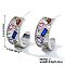 Retro C-Shaped Brass Crystal Cubic Zirconia Stud Earrings, Silver, 23x11mm