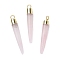 Natural Rose Quartz Brass Pointed Pendants, Cadmium Free & Lead Free, Bullet Shaped, Light Gold, 33~37x4~5mm, Hole: 2mm