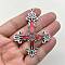 Alloy Enamel Big Pendants, Antique Silver, Cross with Star Charm, Red, 71x56mm