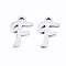 Non-Tarnish 201 Stainless Steel Charms, Laser Cut, Alphabet, Stainless Steel Color, Letter.F, 12x8x1mm, Hole: 1.4mm