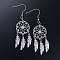Tarnish Resistant 201 Stainless Steel Chandelier Earrings, Woven Net/Web with Feather, Stainless Steel Color, 70x20mm, Pin: 0.7mm