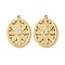 304 Stainless Steel Rhinestone Pendants, Oval Flower Charms, Ion Plating(IP), Real 18K Gold Plated, 22.5x15.5x3mm, Hole: 1.6mm